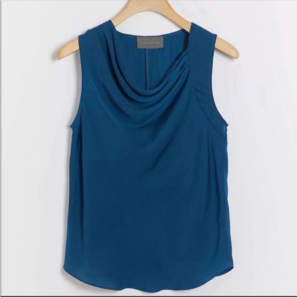Anthropologie Sunday In Brooklyn Franka Blue Cowl Neck Blouse Top Plus 1X NWT
